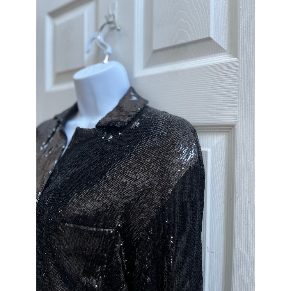 RTA Black Sequin Button Down Shirt Jacket Medium Evening Club Party - Picture 6 of 12